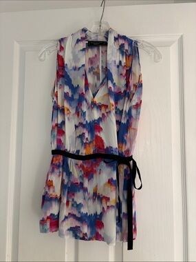 Shanghai Tang 100% Mulberry Silk Sleeveless Watercolor Brushstroke Shell Sz 8
